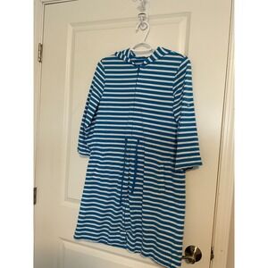 LANDS END Womens Small blue white stripe short swimsuit cover-up nautical beachy
